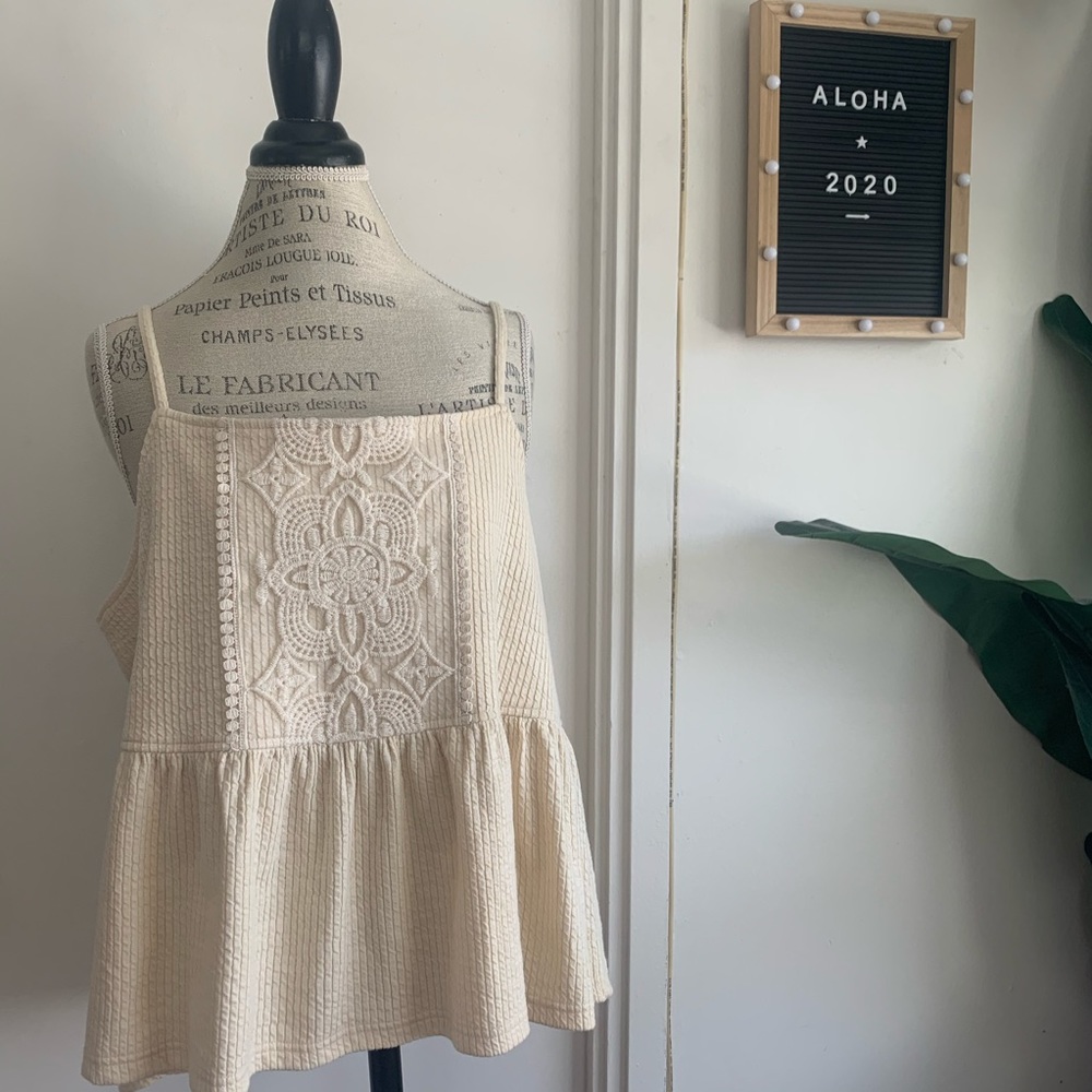 Anthropologie Cream Ruffle Tank Blouse NEVER WORN